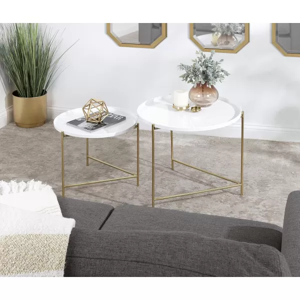 imageKate and Laurel Ulani Modern Nesting Coffee Table Set of 2 Walnut and Gold 225 x 2025 Decorative Sophisticated Mango Wood and Metal End Tables for Display and StorageWhiteGold