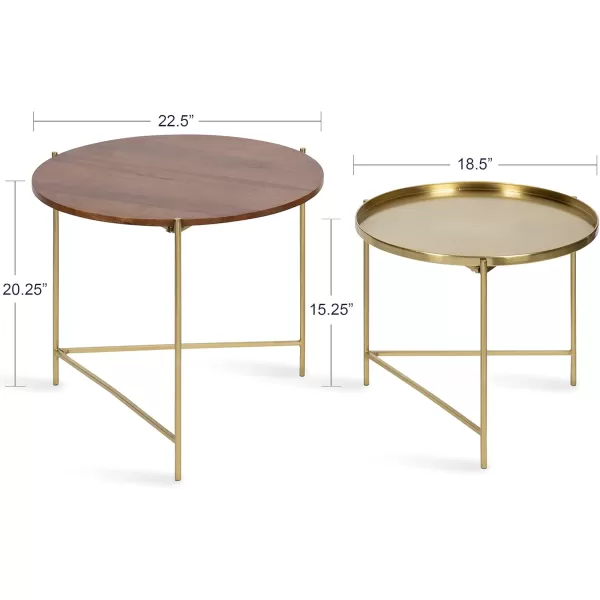 imageKate and Laurel Ulani Modern Nesting Coffee Table Set of 2 Walnut and Gold 225 x 2025 Decorative Sophisticated Mango Wood and Metal End Tables for Display and StorageWalnut BrownGold