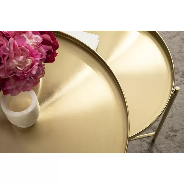 imageKate and Laurel Ulani Modern Nesting Coffee Table Set of 2 Walnut and Gold 225 x 2025 Decorative Sophisticated Mango Wood and Metal End Tables for Display and StorageGold