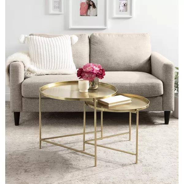imageKate and Laurel Ulani Modern Nesting Coffee Table Set of 2 Walnut and Gold 225 x 2025 Decorative Sophisticated Mango Wood and Metal End Tables for Display and StorageGold
