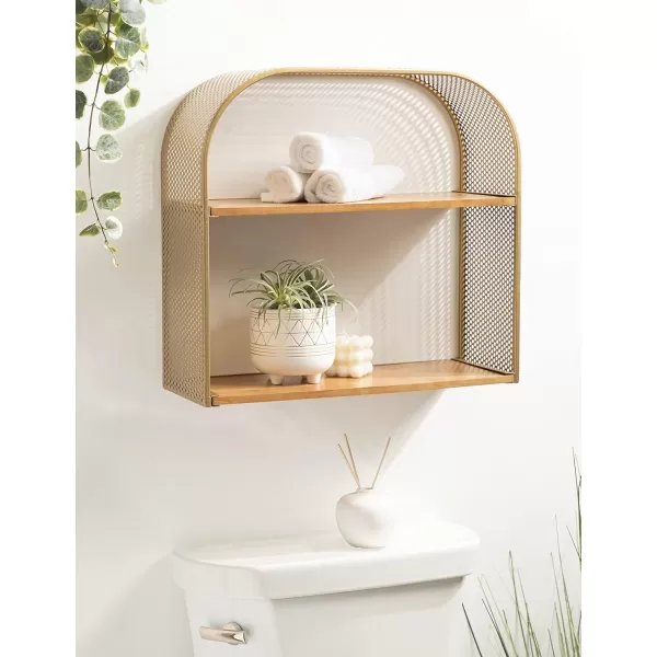 imageKate and Laurel Urso Arch Floating Side Table 20 x 19 Gold Modern Geometric Wood and Metal Shelf