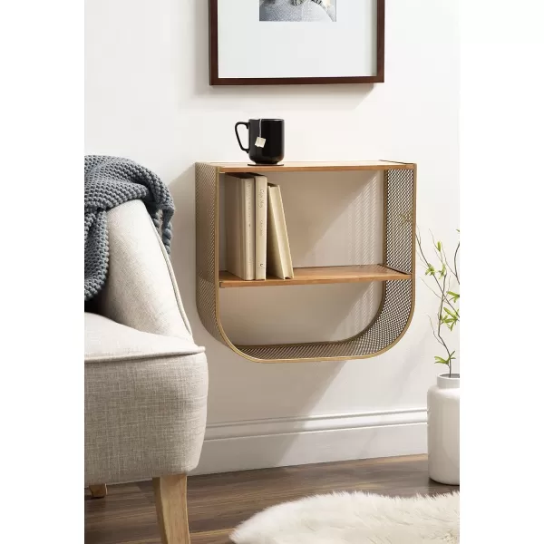imageKate and Laurel Urso Arch Floating Side Table 20 x 19 Gold Modern Geometric Wood and Metal Shelf
