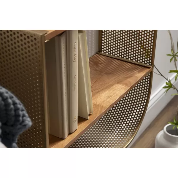 imageKate and Laurel Urso Arch Floating Side Table 20 x 19 Gold Modern Geometric Wood and Metal Shelf