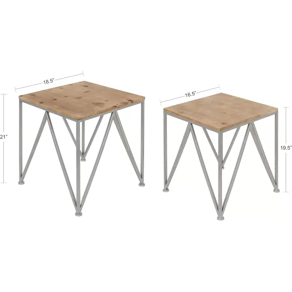 imageKate and Laurel Uzma 2Piece Modern Side Accent Tables Geometric Metal Silver Base with Natural Wood Tops