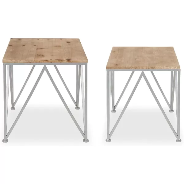 imageKate and Laurel Uzma 2Piece Modern Side Accent Tables Geometric Metal Silver Base with Natural Wood Tops