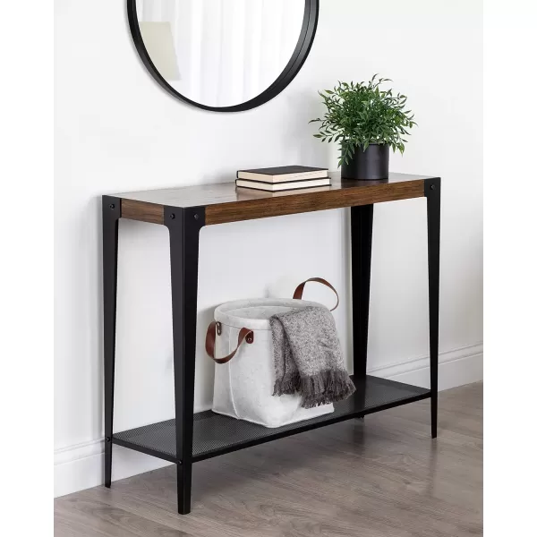 imageKate and Laurel Vexler Industrial Wood and Metal Console Table 38 x 12 x 30 Walnut Brown and Black Side Table with Shelf for Storage and Display