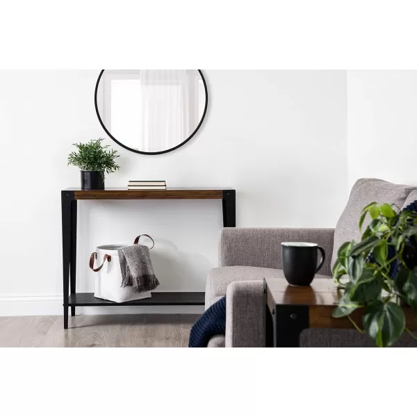 imageKate and Laurel Vexler Industrial Wood and Metal Console Table 38 x 12 x 30 Walnut Brown and Black Side Table with Shelf for Storage and Display