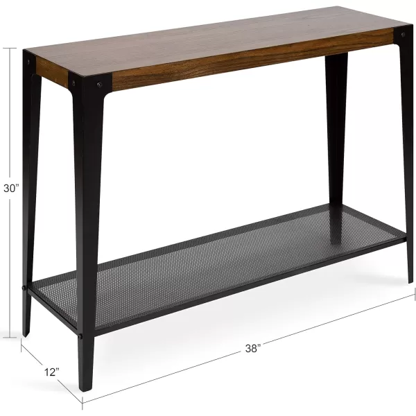 imageKate and Laurel Vexler Industrial Wood and Metal Console Table 38 x 12 x 30 Walnut Brown and Black Side Table with Shelf for Storage and Display