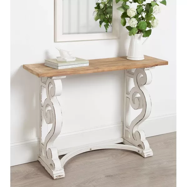 imageKate and Laurel Wyldwood Country French Solid Wood Console Table  RusticWhite Legs  Natural Wood TopRustic BrownWhite