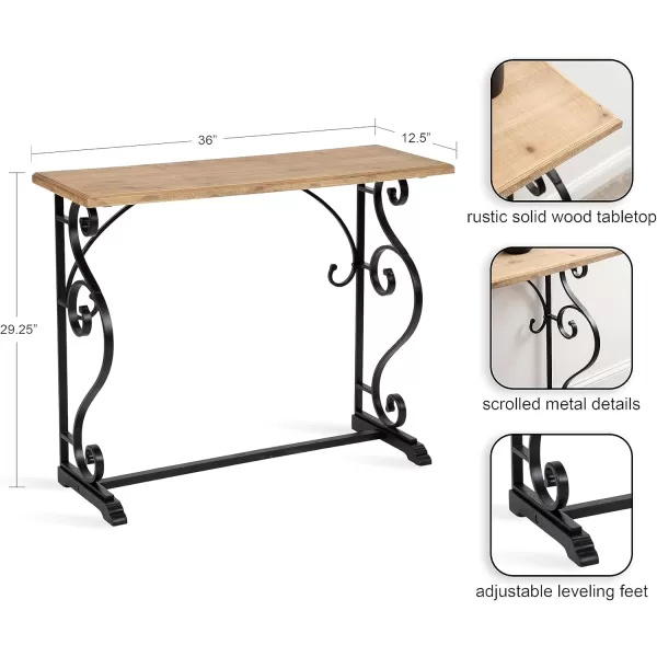 imageKate and Laurel Wyldwood Farmhouse Console Table with Ornate Spiral Metal Base and Solid Wood Tabletop 13x36x30 Black