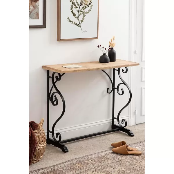 imageKate and Laurel Wyldwood Farmhouse Console Table with Ornate Spiral Metal Base and Solid Wood Tabletop 13x36x30 Black