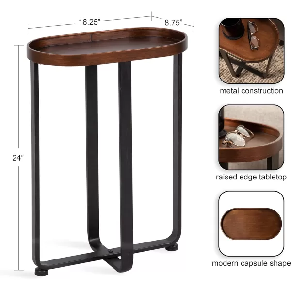 imageKate and Laurel Zabel Capsule Narrow Metal Side Table 17 x 9 x 24 Black Decorative Transitional Slim Rounded Oval End Table for Small Spaces and DisplayBlack