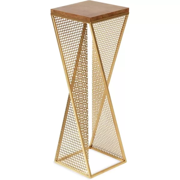 imageKate and Laurel Elita Midcentury Cocktail Table 10 x 10 x 30 Rustic Gray and Gold Decorative Modern Pedestal Tea Table for Hosting Display and StorageRustic BrownSatin Gold
