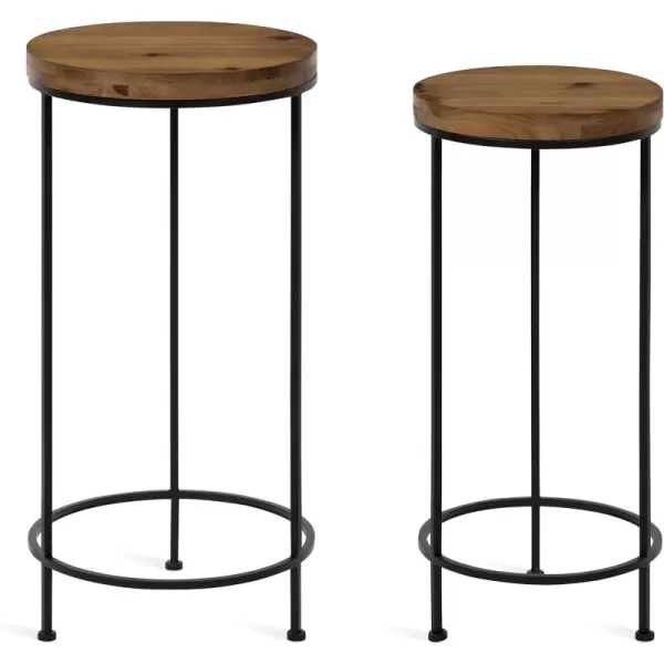 imageKate and Laurel Espada Rustic Round End Table Set of 2 Rustic Wood and Black Metal Frame FarmhouseInspired Home AccentRustic BrownBlack
