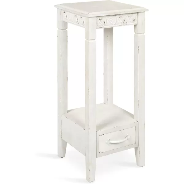 imageKate and Laurel Idabelle Modern Farmhouse Wood Accent Table or Plant Stand with Decorative Metal Skirt Soft White