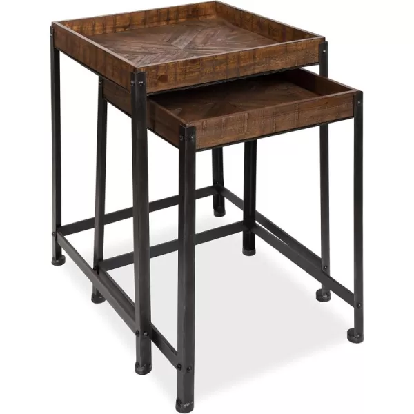 imageKate and Laurel Marsh 2Piece RusticModern Side Accent Tables with Star Pattern Wooden Tray Top and Distressed Black Metal Base