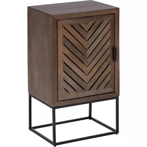 imageKate and Laurel Mezzeta Modern Scandinavian Boho Decorative One Side Table with Slatted Cabinet Door and Metal Rectangle Base 15x12x26 Natural