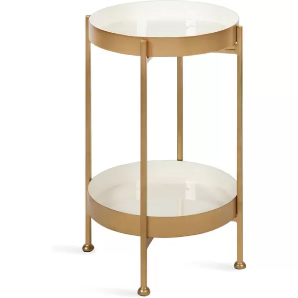 imageKate and Laurel Nira TwoTiered MidCentury Side Table 15quot x 15quot x 24quot Gray and Gold Chic Modern End Table for Storage and DecorWhite and Gold