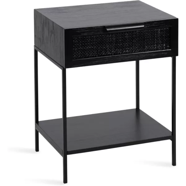 imageKate and Laurel Ori Modern Cane Rectangle Side Table 18 x 15 x 24 Black Versatile Rattan Living Room End Table with Drawer for Storage and Home Decor