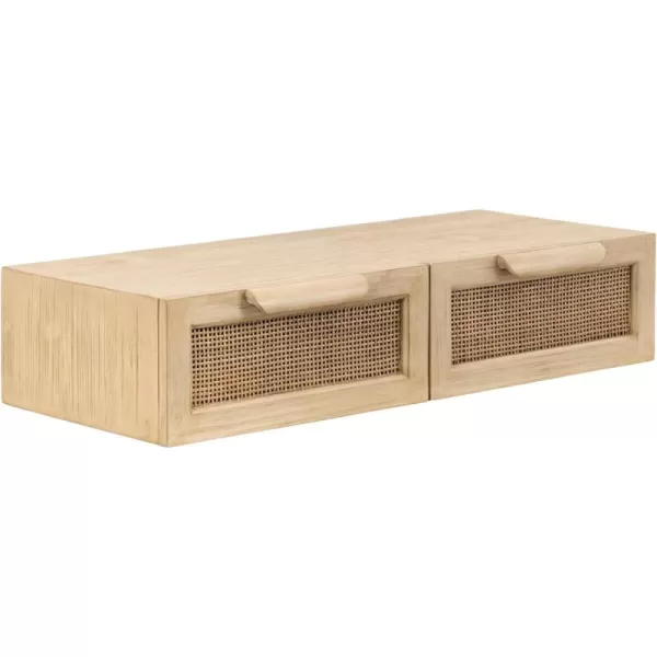 imageKate and Laurel Ori Transitional Cane Rattan Floating Console Table with PullOut Storage Drawers 28x13x6 Natural