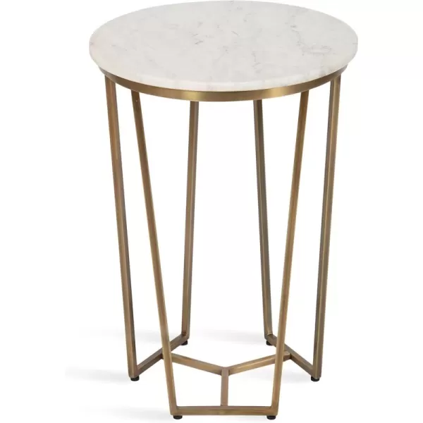 imageKate and Laurel Solvay Round Metal and Marble Side Table 16 x 16 x 24 White Marble and Antique Brass Modern Glam Bedroom Nightstand Table with Premium Natural Marble Stone and Iron Base