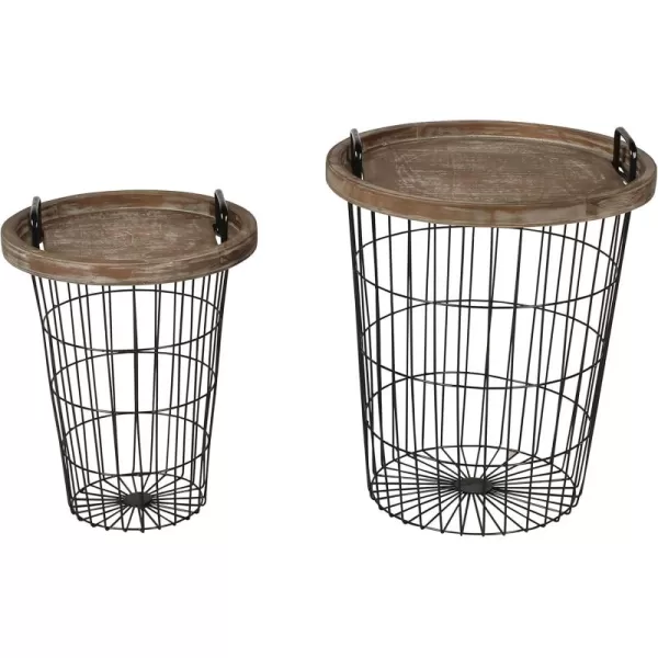 imageKate and Laurel Tenby Nesting Metal and Wood Tray Basket End Tables Black with Rustic Brown Tops
