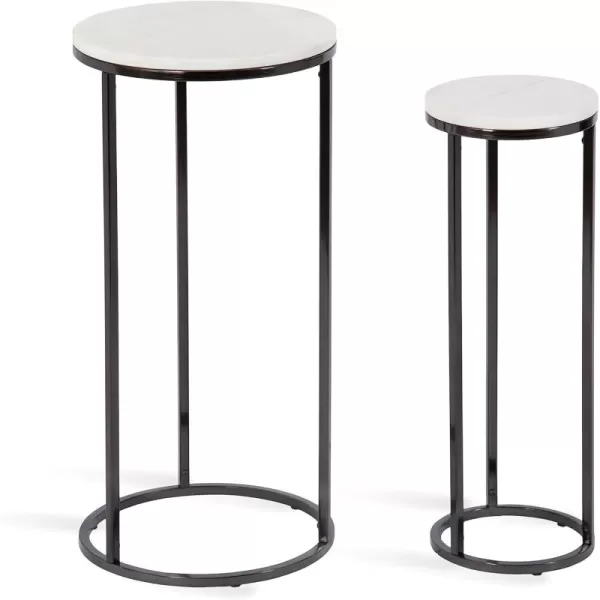 imageKate and Laurel Udorie Modern TwoPiece Nesting Table Set 12 x 25 White and Gunmetal Gray Contemporary Side Table and Drink Table Set with Marble Tabletops for Small SpacesPewter