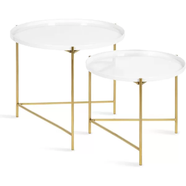 imageKate and Laurel Ulani Modern Nesting Coffee Table Set of 2 Walnut and Gold 225 x 2025 Decorative Sophisticated Mango Wood and Metal End Tables for Display and StorageWhiteGold