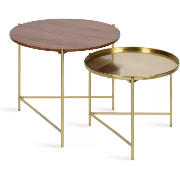 imageKate and Laurel Ulani Modern Nesting Coffee Table Set of 2 Walnut and Gold 225 x 2025 Decorative Sophisticated Mango Wood and Metal End Tables for Display and StorageWalnut BrownGold