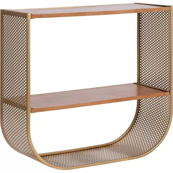 imageKate and Laurel Urso Arch Floating Side Table 20 x 19 Gold Modern Geometric Wood and Metal Shelf
