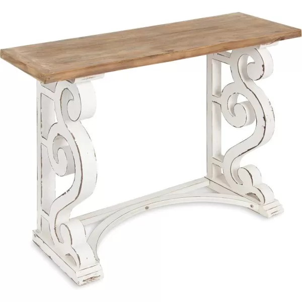 imageKate and Laurel Wyldwood Country French Solid Wood Console Table  RusticWhite Legs  Natural Wood TopRustic BrownWhite