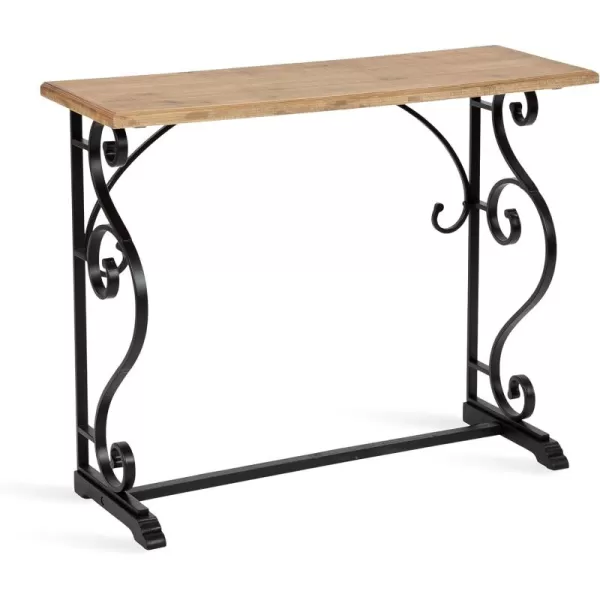 imageKate and Laurel Wyldwood Farmhouse Console Table with Ornate Spiral Metal Base and Solid Wood Tabletop 13x36x30 Black