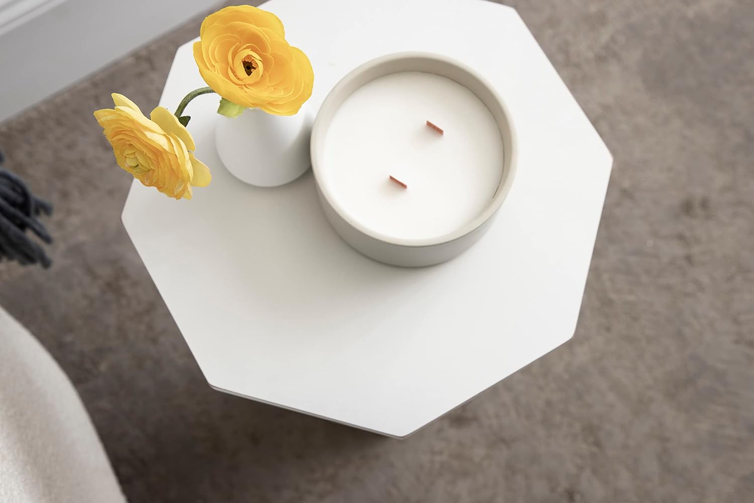 imageKate and Laurel Octavia Modern Farmhouse Accent Drink Table with Distressed White Finish and Sturdy Octagon Base for Lovely Coastal Home Decor 11x11x24