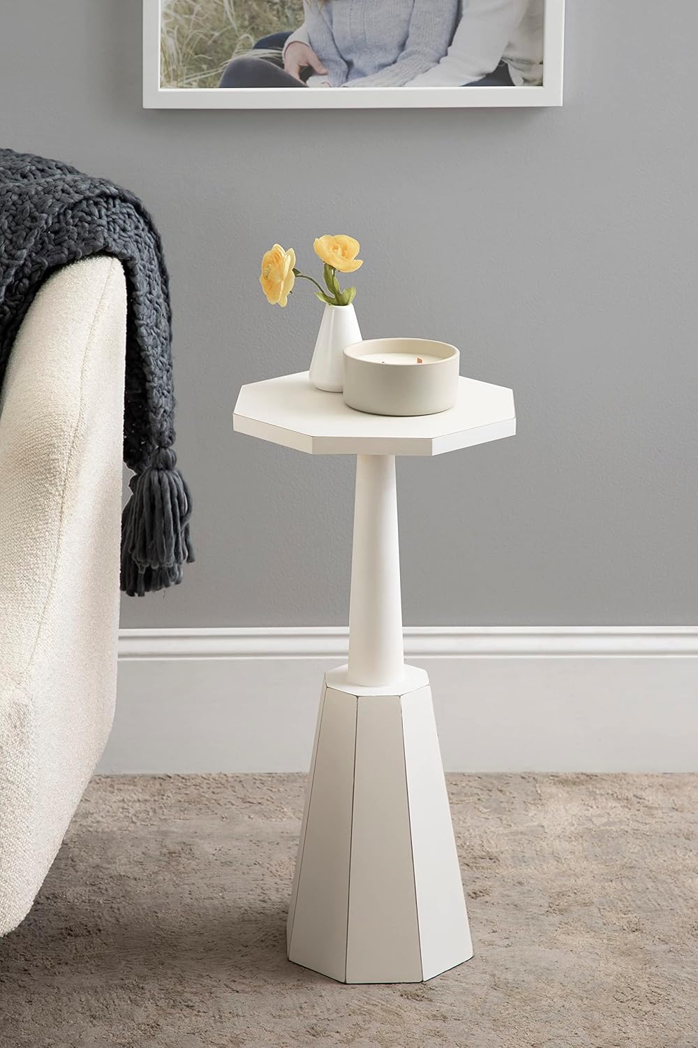 imageKate and Laurel Octavia Modern Farmhouse Accent Drink Table with Distressed White Finish and Sturdy Octagon Base for Lovely Coastal Home Decor 11x11x24