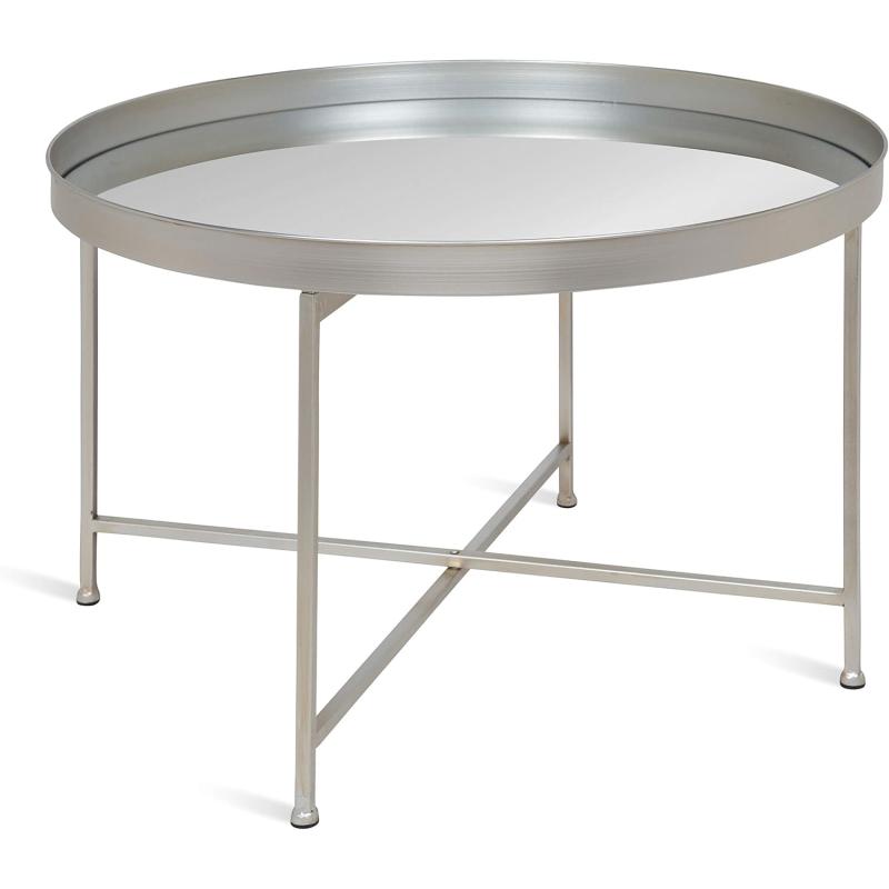 imageKate and Laurel Celia Metal Foldable Round Accent Coffee Table 2825quot x 2825quot x 19quot Mirrored Surface and Rose Gold Frame Modern Minimalist Design and Detachable Magnetic TabletopSilver