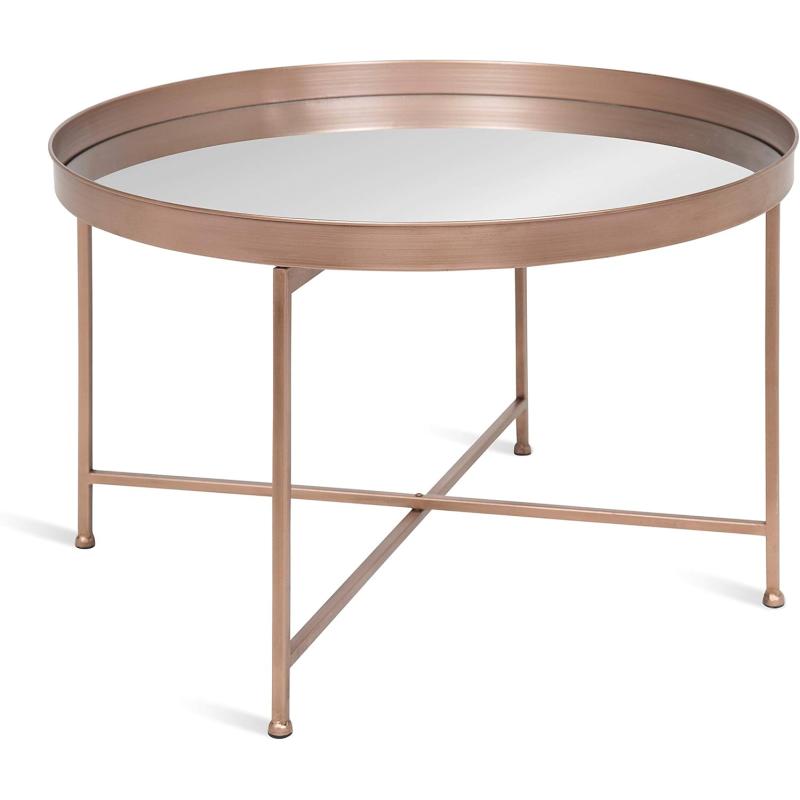 imageKate and Laurel Celia Metal Foldable Round Accent Coffee Table 2825quot x 2825quot x 19quot Mirrored Surface and Rose Gold Frame Modern Minimalist Design and Detachable Magnetic TabletopRose Gold