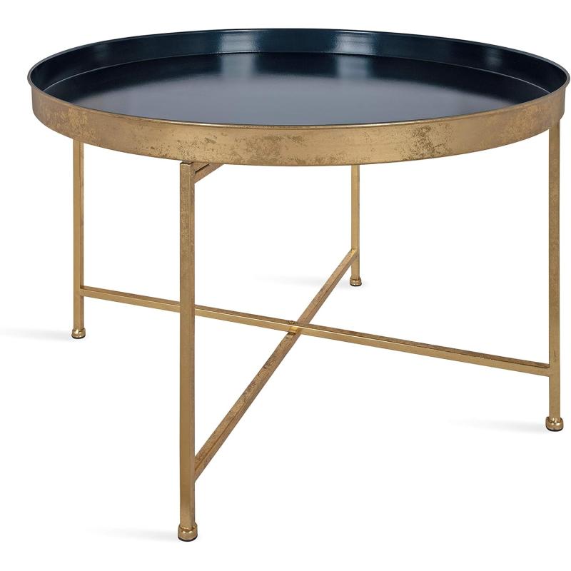 imageKate and Laurel Celia Metal Foldable Round Accent Coffee Table 2825quot x 2825quot x 19quot Mirrored Surface and Rose Gold Frame Modern Minimalist Design and Detachable Magnetic TabletopNavy BlueGold