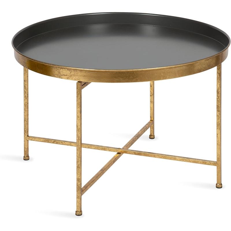 imageKate and Laurel Celia Metal Foldable Round Accent Coffee Table 2825quot x 2825quot x 19quot Mirrored Surface and Rose Gold Frame Modern Minimalist Design and Detachable Magnetic TabletopGrayGold
