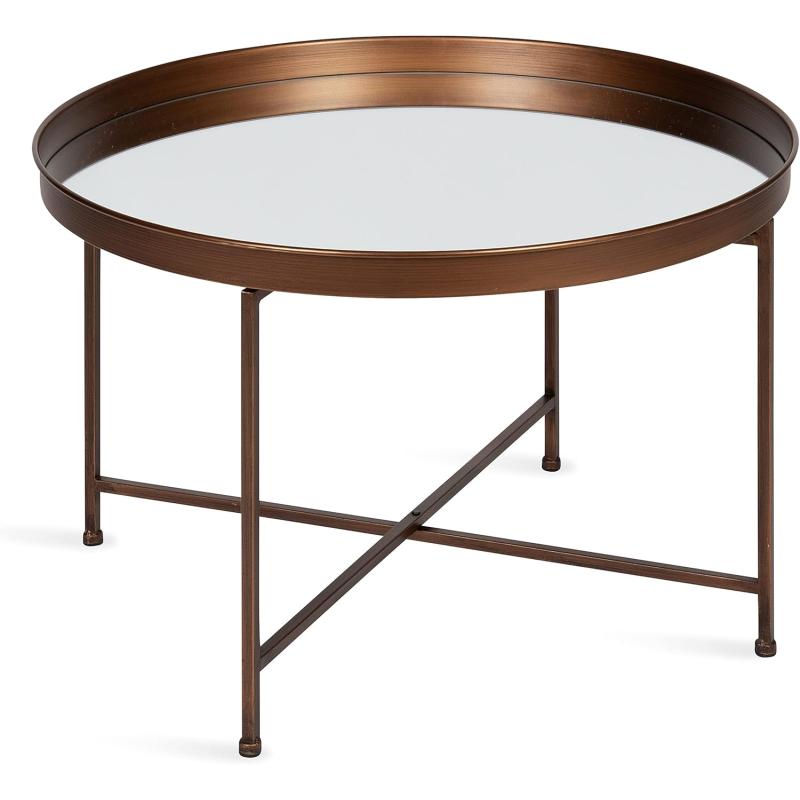 imageKate and Laurel Celia Metal Foldable Round Accent Coffee Table 2825quot x 2825quot x 19quot Mirrored Surface and Rose Gold Frame Modern Minimalist Design and Detachable Magnetic TabletopBronze