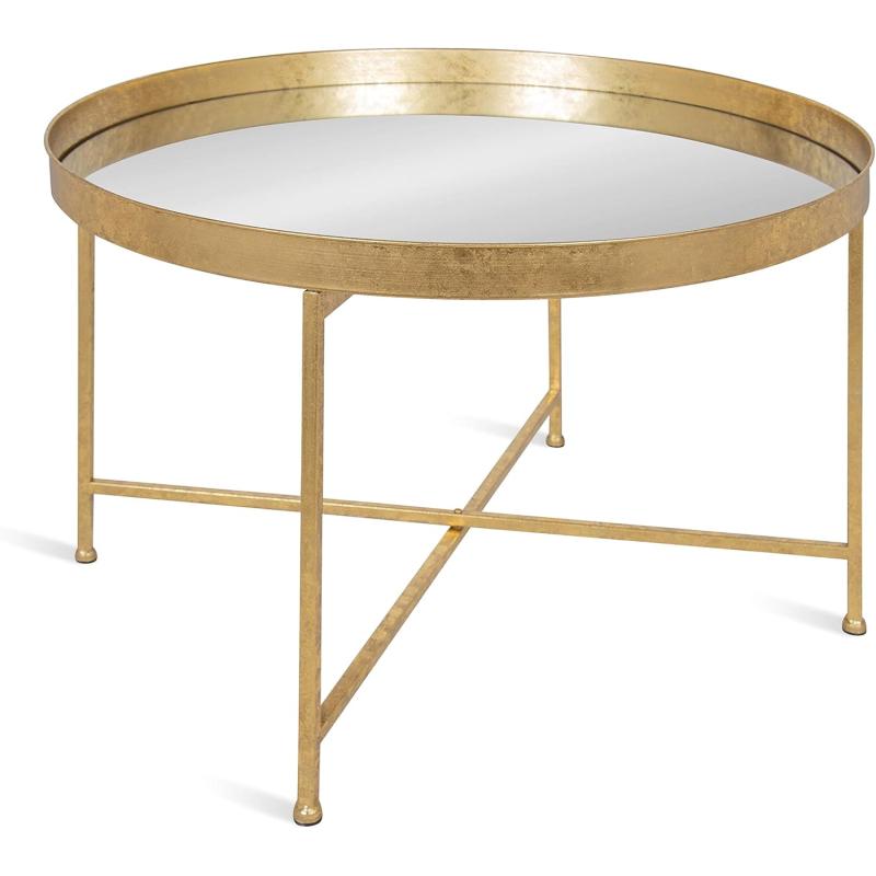 imageKate and Laurel Celia Metal Foldable Round Accent Coffee Table 2825quot x 2825quot x 19quot Mirrored Surface and Rose Gold Frame Modern Minimalist Design and Detachable Magnetic TabletopGold