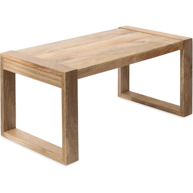 imageKate and Laurel Dhillion Transitional Geometric Rectangle Coffee Table with Chunky Solid Mango Wood Design and Wooden Slab Top 36x20x18 Natural