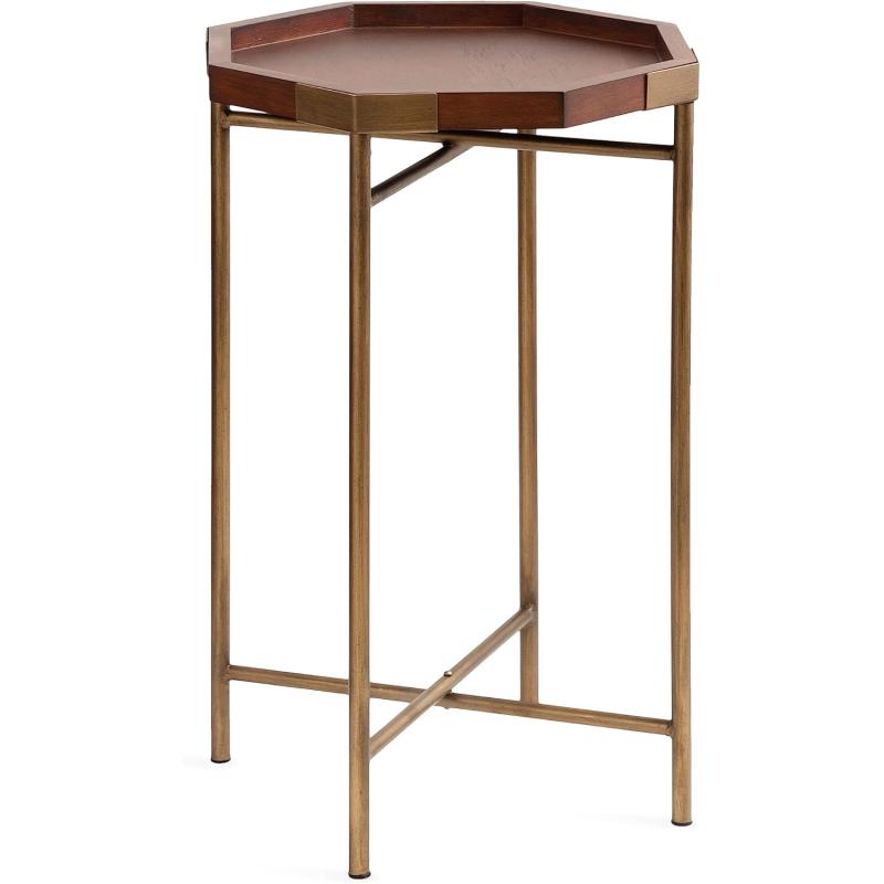 imageKate and Laurel Occonor Modern Transitional Wood and Metal Living Room Side Table with Versatile Base and Unique Octagon Shape 15x15x24 NaturalWalnut Brown and Gold