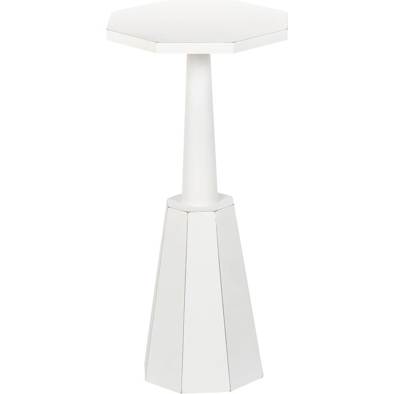 imageKate and Laurel Octavia Modern Farmhouse Accent Drink Table with Distressed White Finish and Sturdy Octagon Base for Lovely Coastal Home Decor 11x11x24