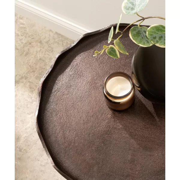 imageKate and Laurel Alessia Modern Round Metal Side Table 15 x 15 x 22 Gold Decorative Glam Cast Aluminum End Table with Deckled Edge for Bedroom Nightstand or Living Room AccentBronze
