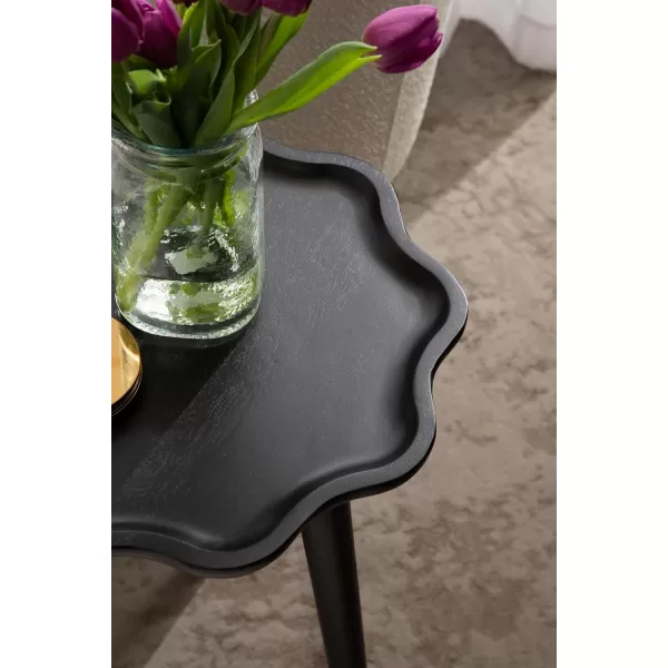 imageKate and Laurel Alezar Modern Decorative Wooden Round Side Wavy Edge for Bedroom Nightstand or Living Room Accent Table 15x15x22 BlackBlack