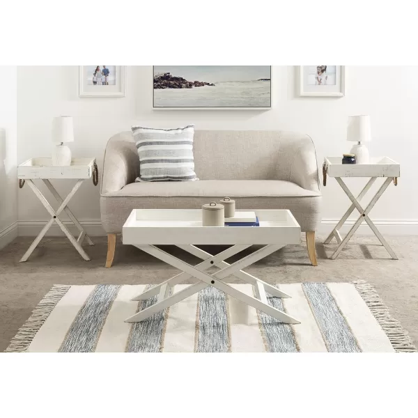 imageKate and Laurel Bayville Farmhouse Wood Coffee Tray Table 32 x 16 x 18 White Decorative Modern Coffee Table with Deep Removable Tray for Serving Display and Storage