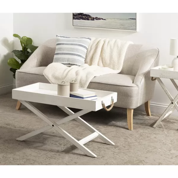 imageKate and Laurel Bayville Farmhouse Wood Coffee Tray Table 32 x 16 x 18 White Decorative Modern Coffee Table with Deep Removable Tray for Serving Display and Storage