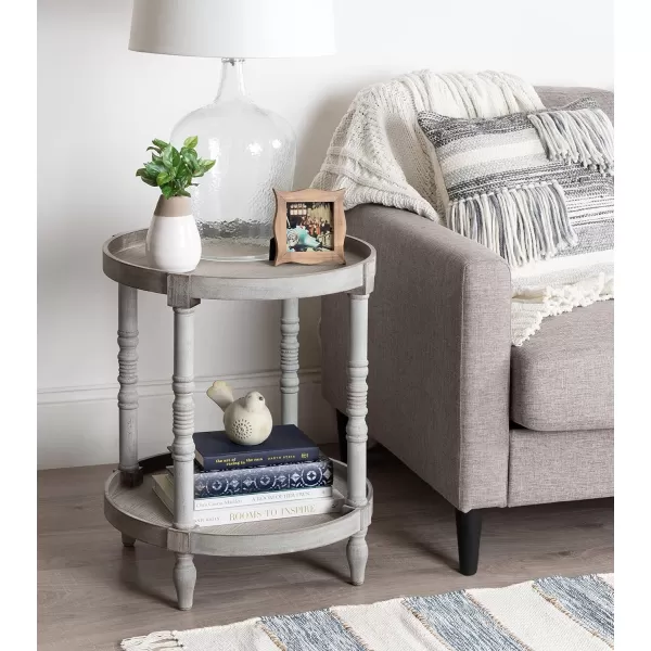 imageKate and Laurel Bellport Shabby Chic Round Side Accent Table or Plant Stand with Turned Legs and Lower Shelf Distressed Gray FinishGrey