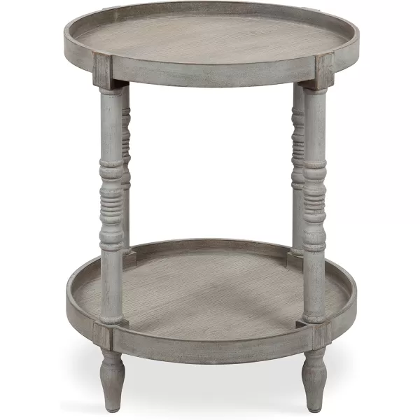 imageKate and Laurel Bellport Shabby Chic Round Side Accent Table or Plant Stand with Turned Legs and Lower Shelf Distressed Gray FinishGrey
