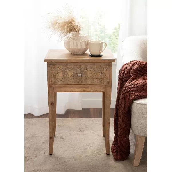 imageKate and Laurel Cassetta Soft Side Table with Useful Storage Drawer and Carved Detailing 19x14x28 Rustic BrownRustic Brown
